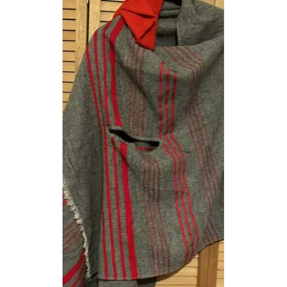 J.Crew Cape Shawl Scarf Gray and red and Red hat included/Charity Sale - Picture 2 of 4